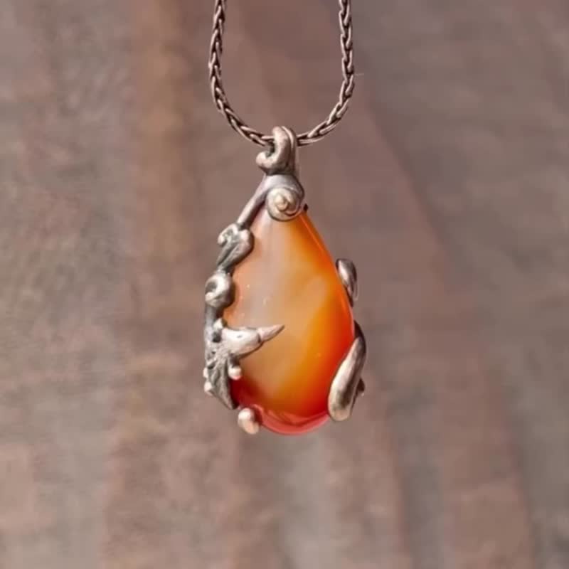Original design Phoenix Nirvana Reborn from the Fire 925 Silver Handmade Silver Jewelry Pendant Single Product - Necklaces - Silver Orange