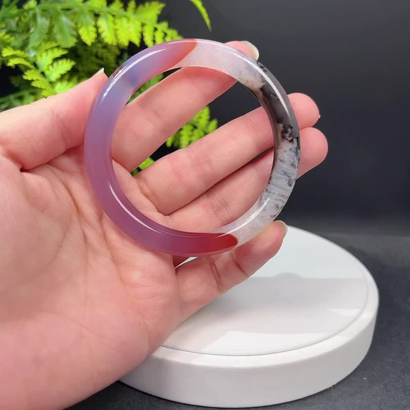 多彩景觀爆晶瑪瑙手鐲57MM 冰潤起光圓條共生水晶手環 友善愛心 - 手鍊/手環 - 半寶石 多色