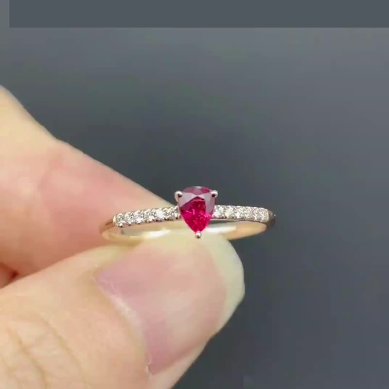 0.32ct Corundum Ruby Pear Shape Red Lotus Cut Engagement Ring 18k Gold - General Rings - Gemstone Red