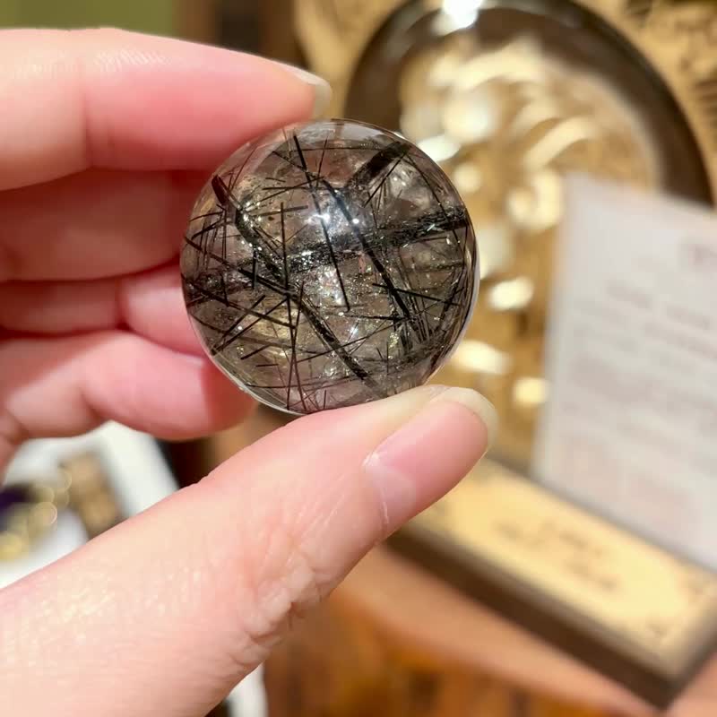 一圖一物 黑髮晶 水晶球 晶石擺件 家居擺設 風水 - 擺飾/家飾品 - 水晶 黑色