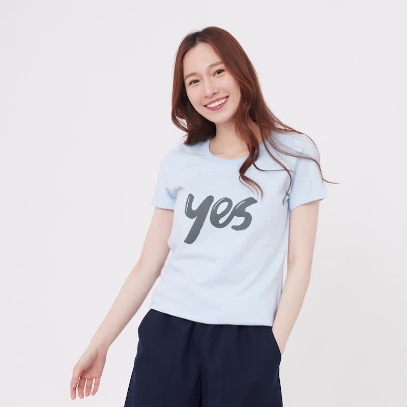 yes 短袖 蜜桃棉 女T 水藍 - 女 T 恤 - 棉．麻 藍色