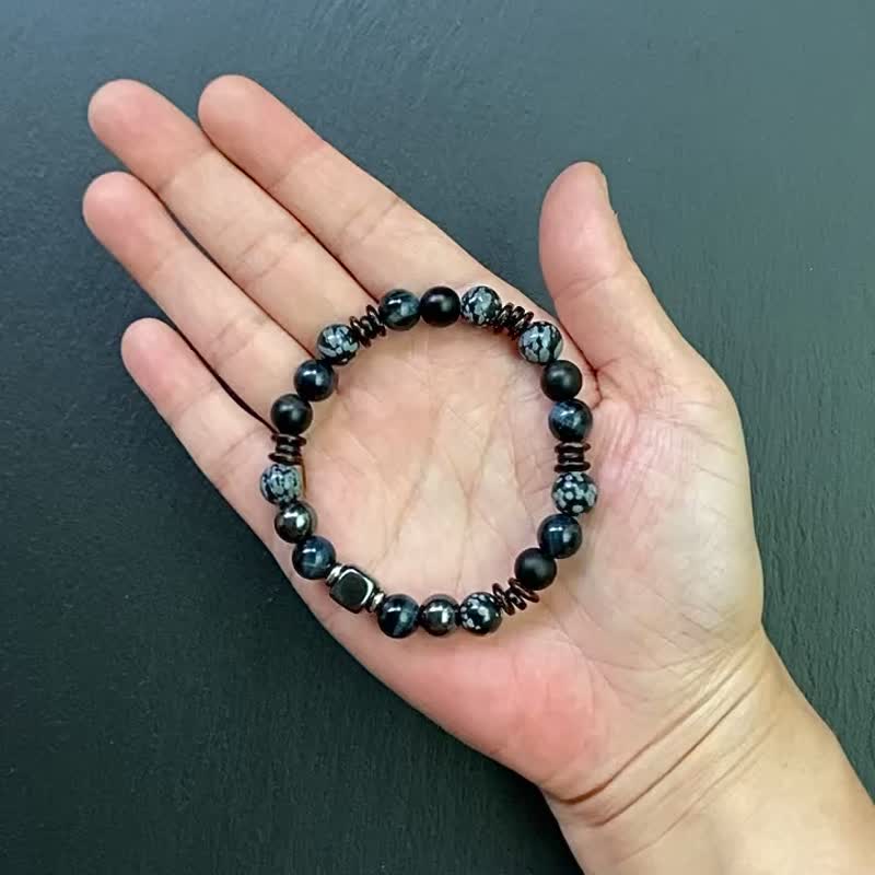 Blue Stone Stone Black Stone Frosted Black Onyx Coconut Shell Ebony Wood Personalized Steel Bracelet - สร้อยข้อมือ - คริสตัล หลากหลายสี