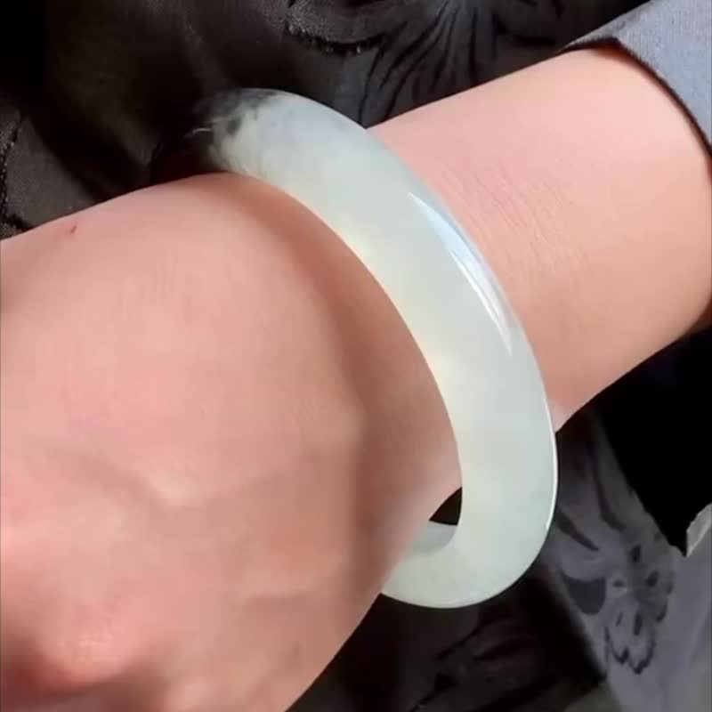 冰種翡翠天然翡翠玉鐲 A玉手鐲 玉鈪 • 冰種烏雞晴水翡翠福鐲 - 手鍊/手環 - 玉石 黑色