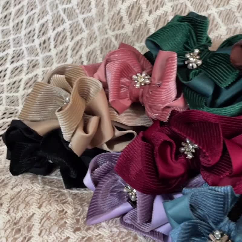 Purple/velvet three-dimensional bowknot banana clip fairy clip hair clip scrunchie hair ring ponytail hook hair fork - เครื่องประดับผม - วัสดุอื่นๆ สีม่วง