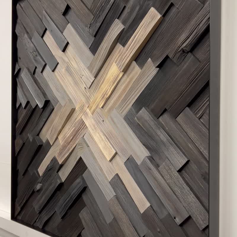 Night haze - wood wall art in shades of grey and black with light center - Wall Décor - Wood Black