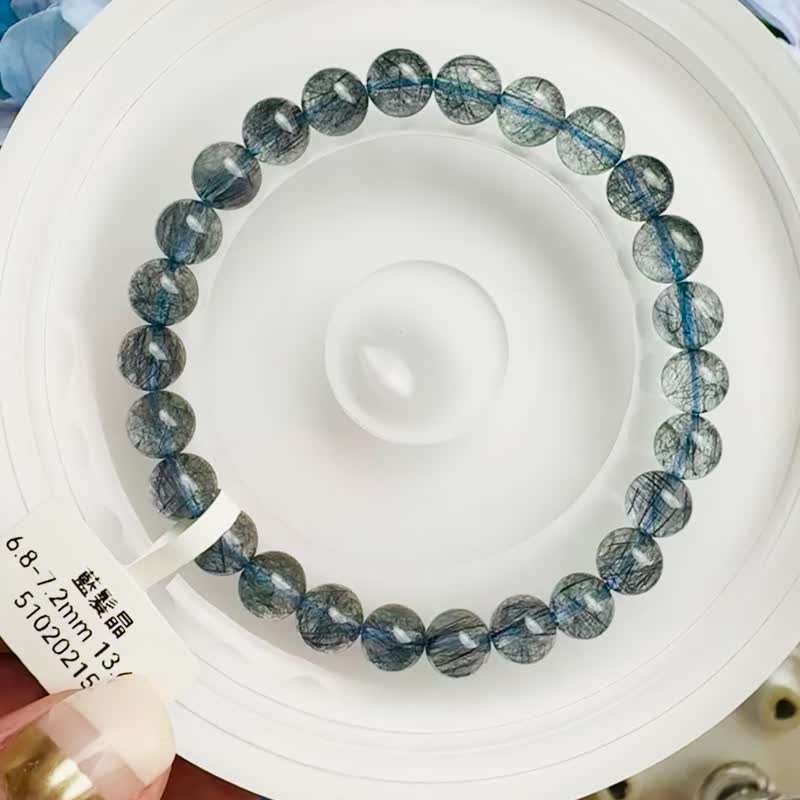 精品玻璃透淨體藍髮晶6.8-7.2mm13.63g平衡情緒啟發智慧擺脫負面 - 手鍊/手環 - 水晶 藍色