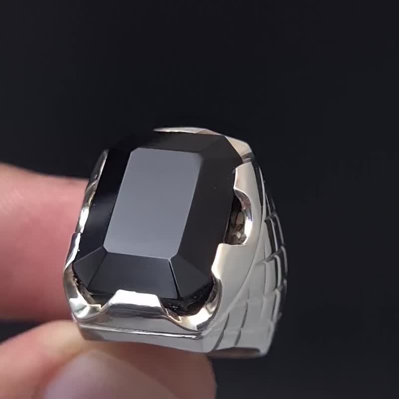 Aqeeq Ring Mens Real Stone Black Blood Red Yemeni Aqeeq Akik Aqiq Rings Natural - 戒指 - 寶石 黑色