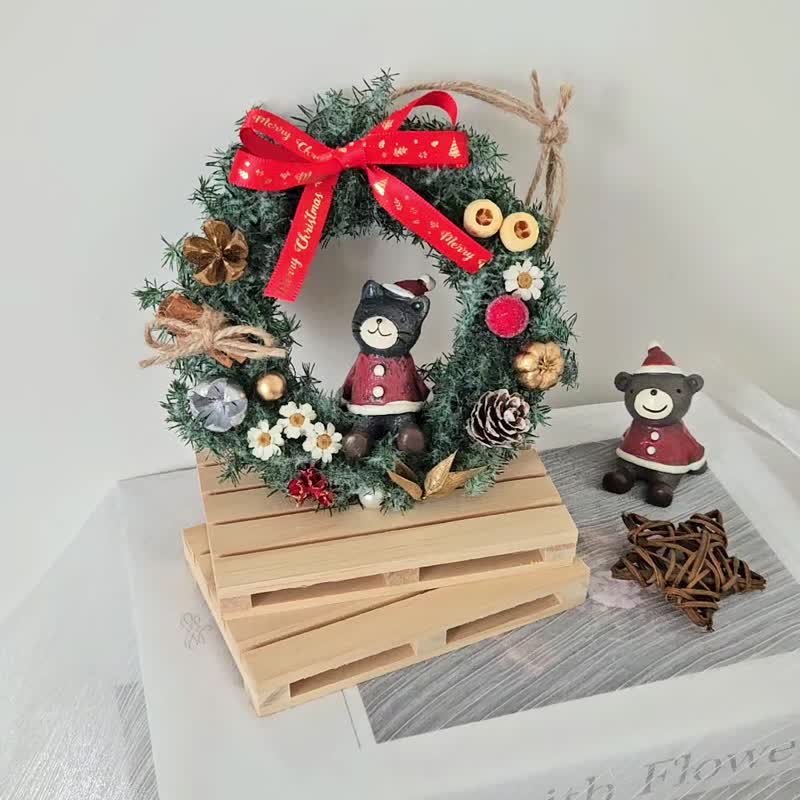 永生雪松聖誕貓貓小花圈 - 乾燥花/永生花 - 植物．花 多色