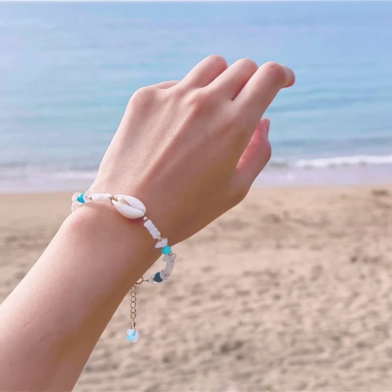 貝殼月光石手鍊 珍珠 海洋飾品 客製 生日石 波西米亞 醫療鋼 - 手鍊/手環 - 貝殼 白色