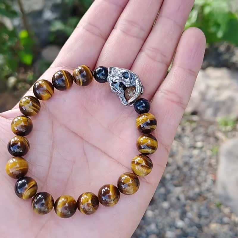 Saber-toothed tiger and natural stone bracelet - Bracelets - Semi-Precious Stones Silver