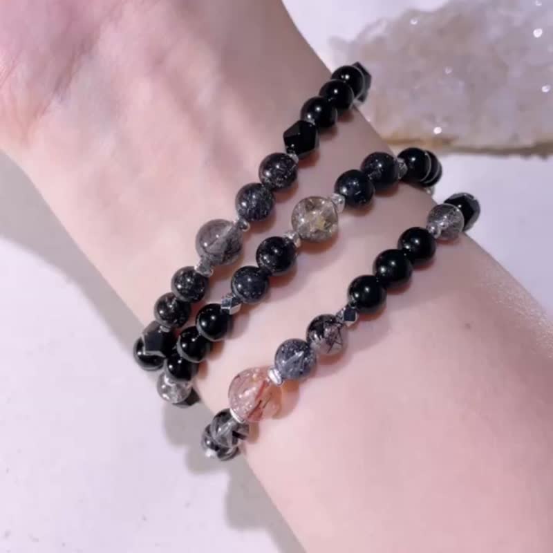 Hecate black hair crystal | black tourmaline | obsidian | s925 sterling silver accessories | crystal bracelet A2423-3 - สร้อยข้อมือ - คริสตัล สีดำ