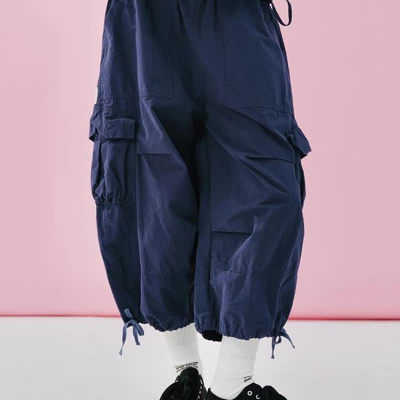 黑色純棉高腰工裝褲 / 休閒褲 褲子 - 女長褲 - 棉．麻 黑色