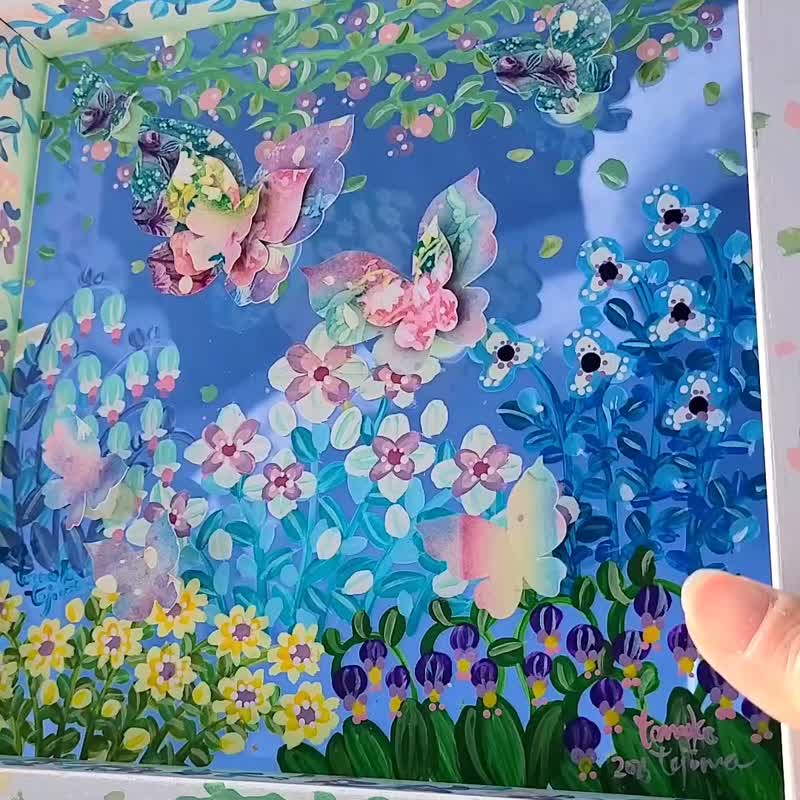 【受注生産/花庭散歩/ホワイト】　透明アート　影絵　インテリア　花　蝶　オブジェ - 海報/掛畫/掛布 - 壓克力 白色