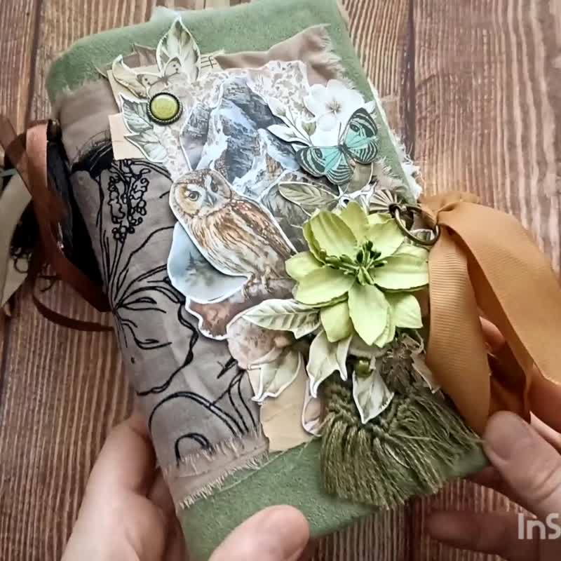 Forest nature notebook handmade Butterfly Bird journal botanical journal on sale - สมุดบันทึก/สมุดปฏิทิน - กระดาษ สีเขียว