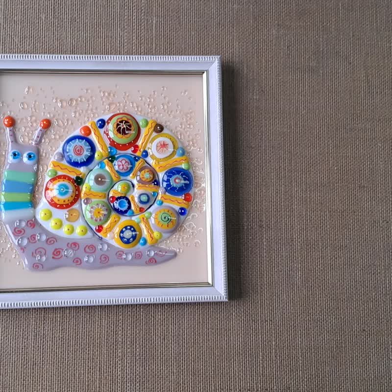 Abstract fused glass wall art panel snail, kids room decor. - ตกแต่งผนัง - แก้ว สึชมพู