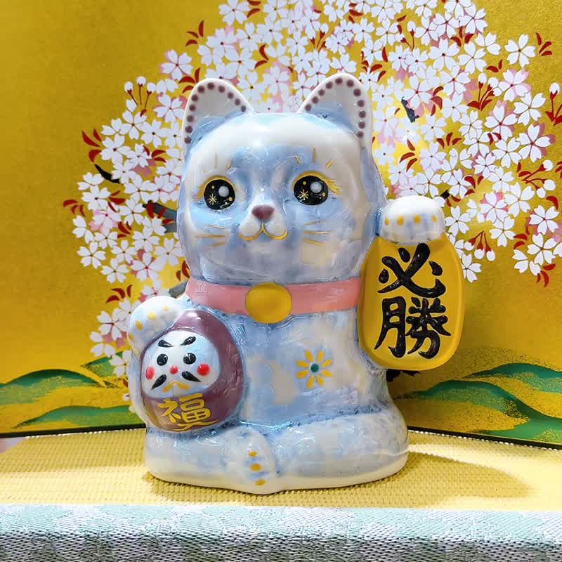 【銀藤必勝】日本清水燒招財貓 | 達摩花結晶 - 銀藤必勝 - 擺飾/家飾品 - 瓷 藍色