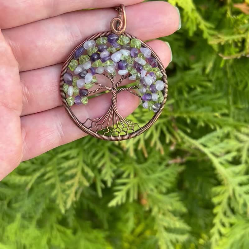 Semiprecious Jewelry Amethyst Necklace Peridot Necklace Family Tree Necklace - 項鍊 - 半寶石 