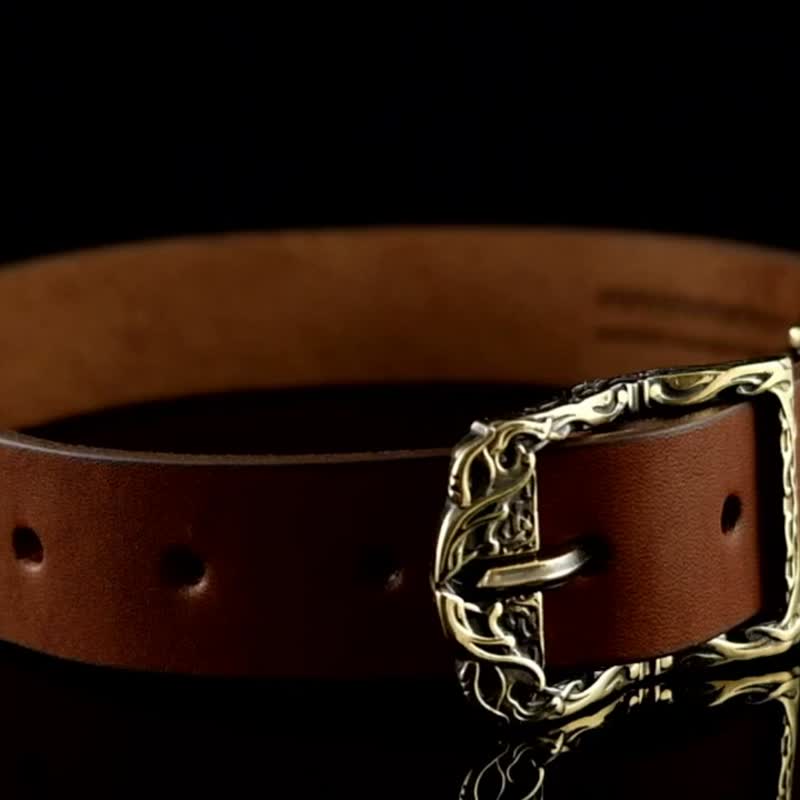 Personalized dog collar Odins wolves,Viking style tan pet collar with name plate - 項圈/牽繩 - 真皮 咖啡色