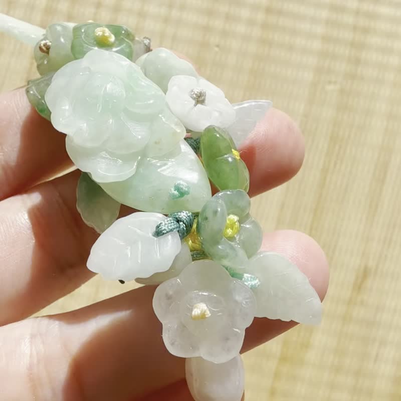 手工編織翡翠手鍊 — 晨光疊翠 - 手鍊/手環 - 玉石 黃色