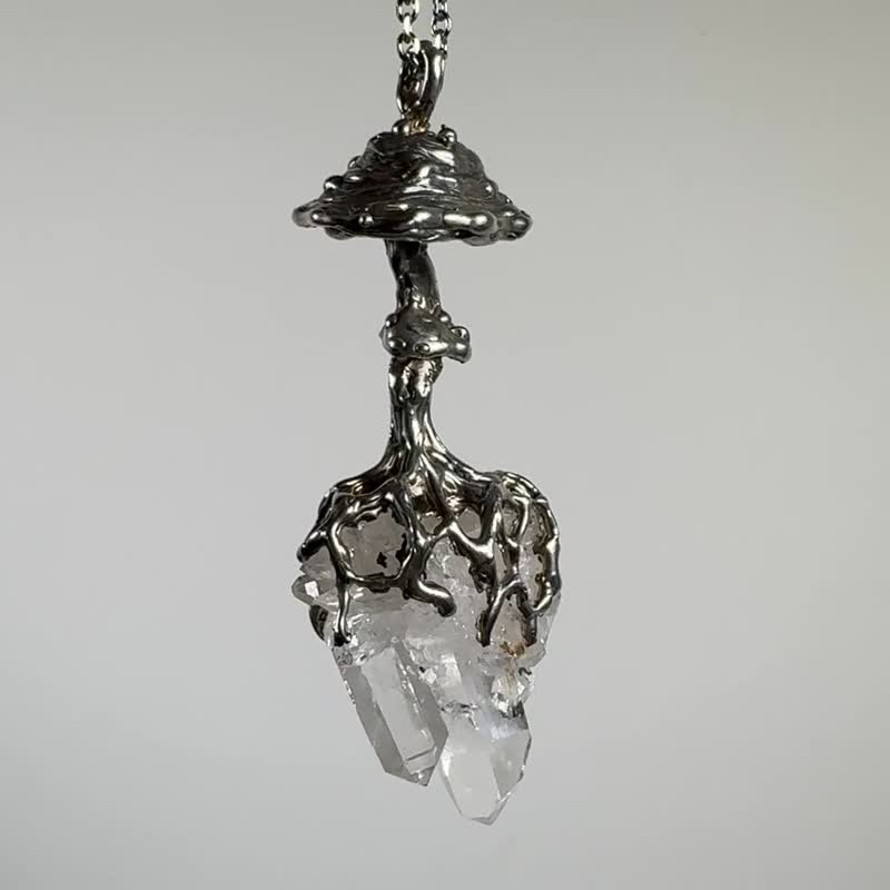 喜馬拉雅水晶/純銀流體菇手工項鏈 - 項鍊 - 純銀 