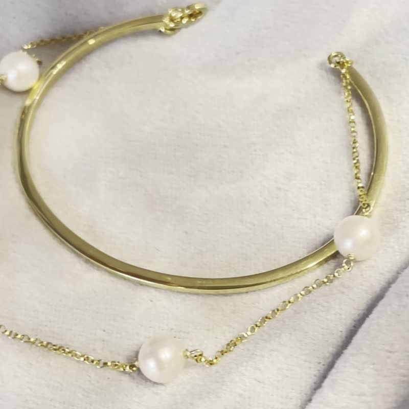 【Customizable engraving 】Iiris Slim Pearl Bracelet - Bracelets - Pearl Gold