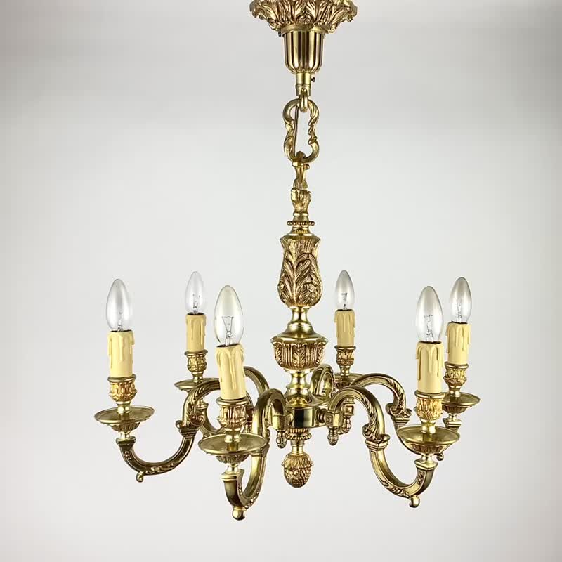 Bronze Chandelier In Empire Style | Six Light Golden Pendant Lighting - Lighting - Other Metals Gold