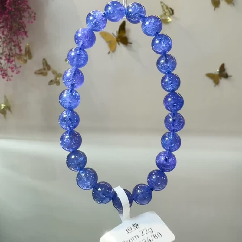 精品透體濃色坦桑石丹泉石8mm22g水晶社交之石正旺人緣集中注意力 - 手鍊/手環 - 水晶 藍色