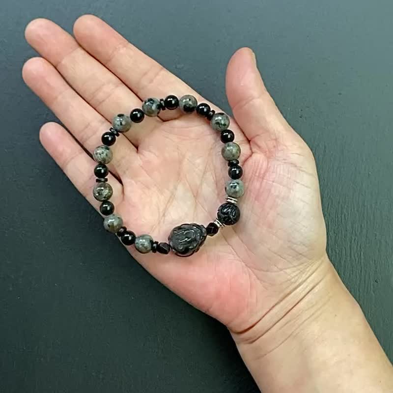 Flame Stone Obsidian Ebony Black Onyx Lotus Silver Obsidian Stone Turtle Personalized Steel Bracelet Customization - สร้อยข้อมือ - คริสตัล หลากหลายสี