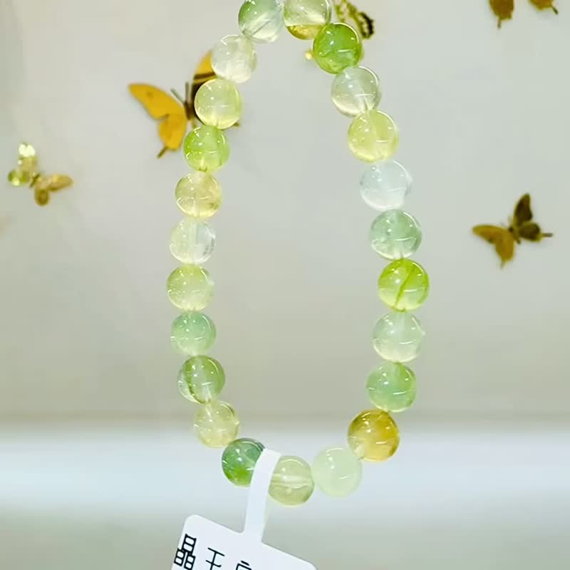 Natural Fluorescent Translucent Three-Color Deep Colored Prehnite 8mm 19.46g Stone of Hope Career Direct Wealth Soothing Urgency - สร้อยข้อมือ - คริสตัล สีเขียว