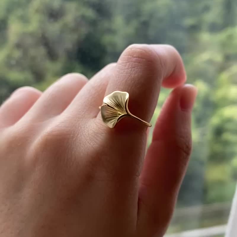 Ginkgo Leaf 18K Matt Gold Ring - แหวนทั่วไป - เงินแท้ สีทอง