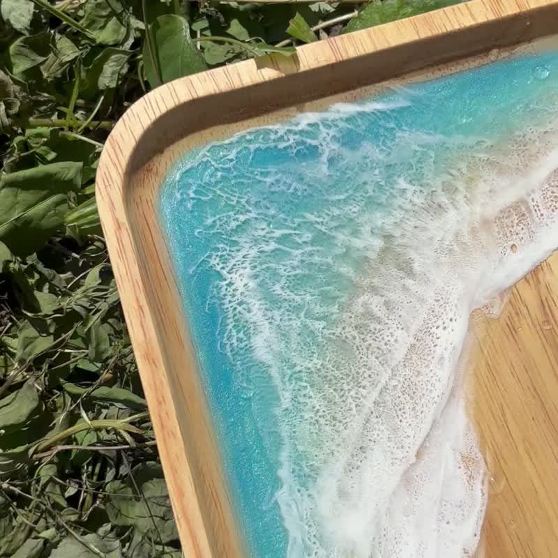 [Ready stock] Rectangular ocean wave wooden tray - ของวางตกแต่ง - เรซิน 