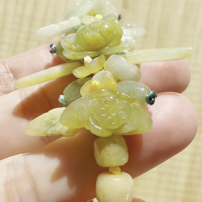 手工編織翡翠手鍊 — 晨光花影 - 手鍊/手環 - 玉石 黃色
