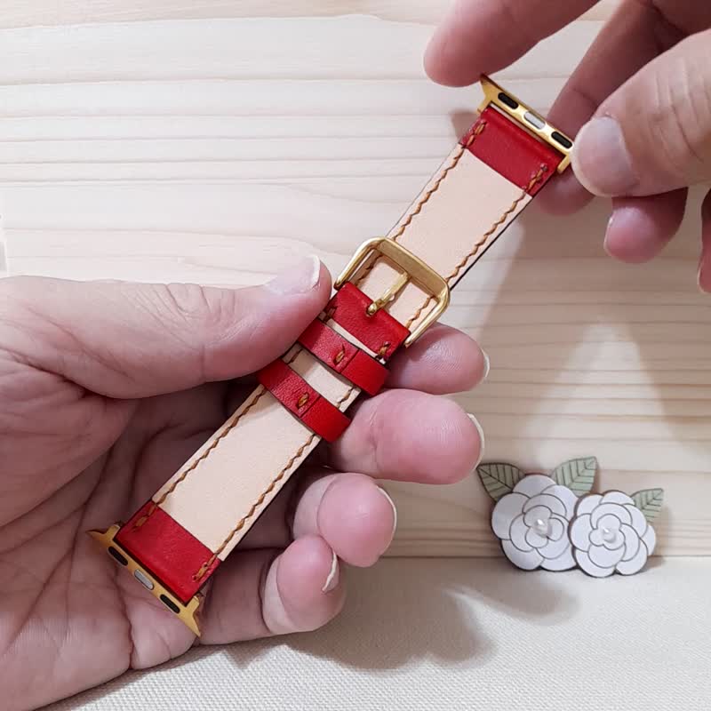 手工訂製錶帶 / apple watch錶帶 / 真皮 / 經典紅 - 錶帶 - 真皮 