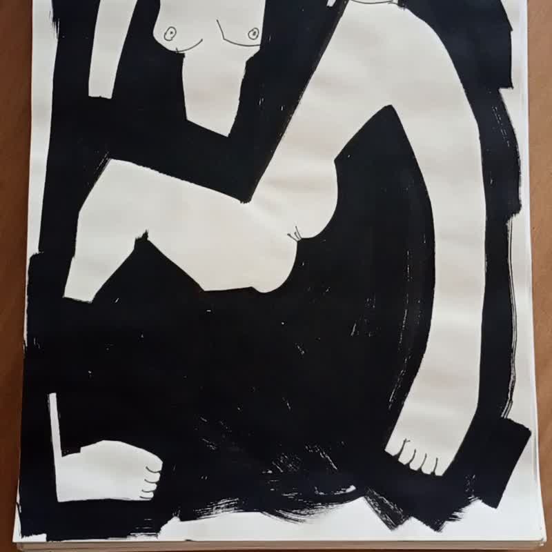 Black mass drawing of nude woman | Modern Home Decor | Nude Figure Illustration - Posters - Paper White