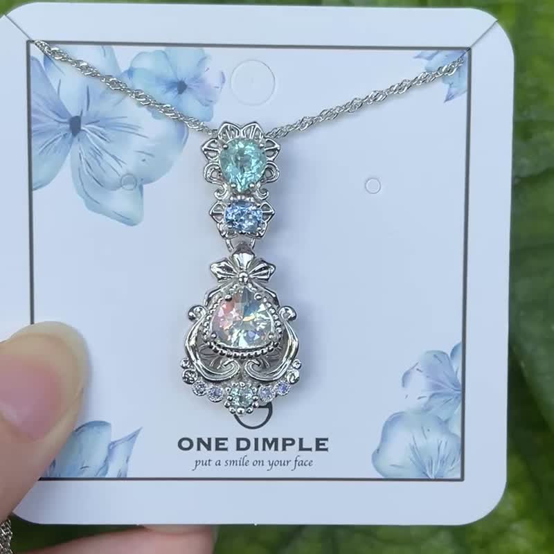 冰晶之聲 Only One 系列 藍寶石 海藍寶 彩虹月光項鍊 925銀鍍白k - 項鍊 - 純銀 銀色