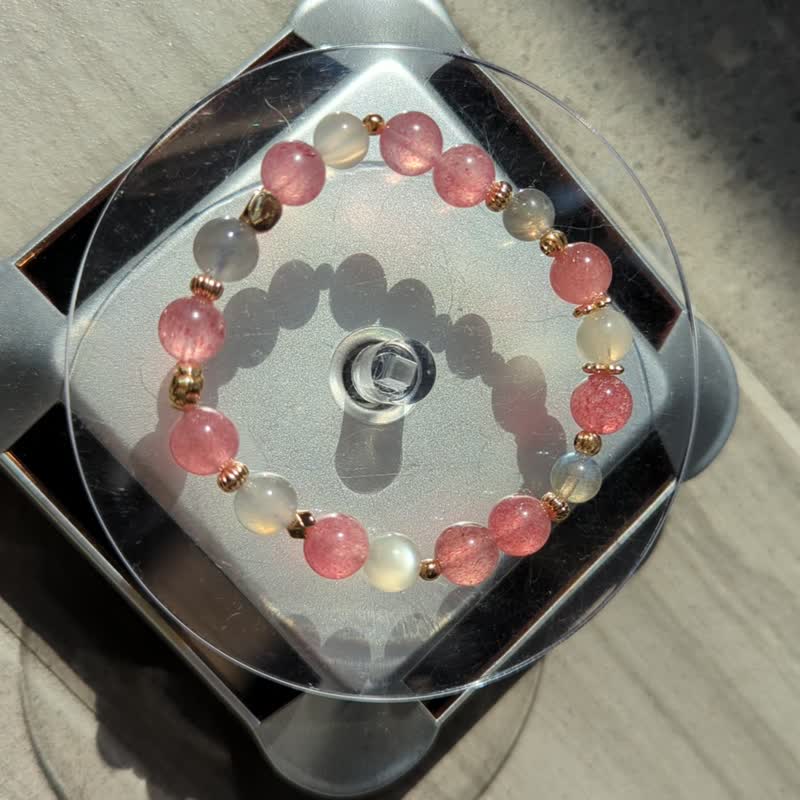 草莓晶 拉長石 銀月光石 水晶設計手鍊 - 手鍊/手環 - 水晶 粉紅色
