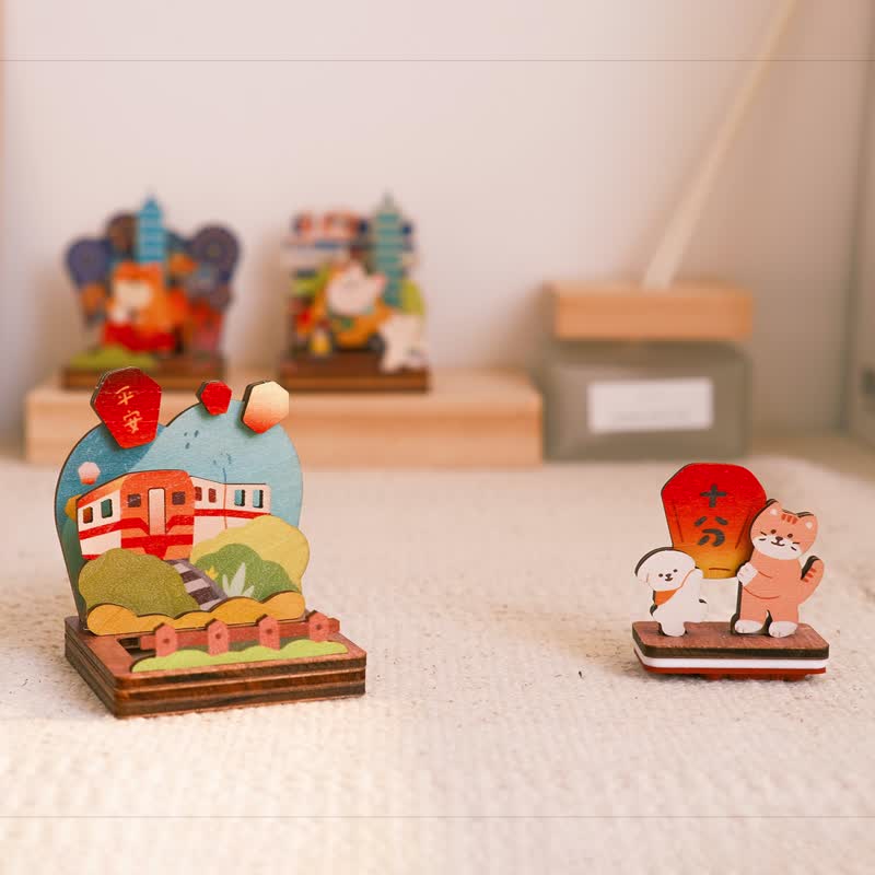 【拼風景印章收納組-幸福天燈】台灣紀念品 / 印章 / 名片卡納 - 印章/印台 - 木頭 多色