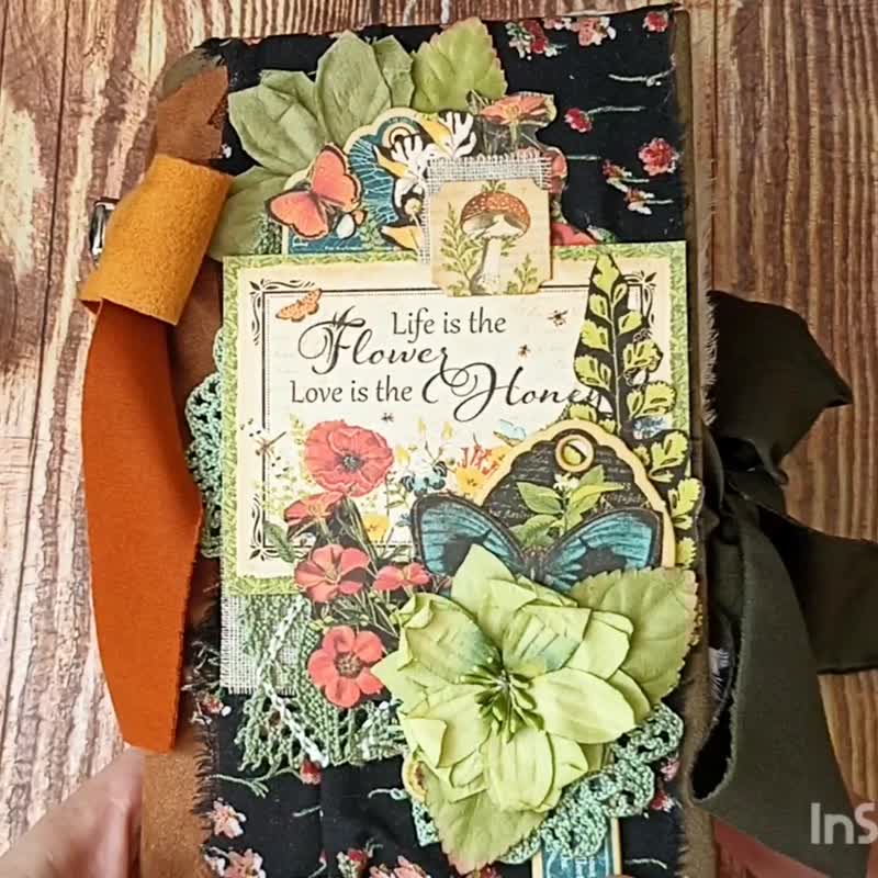 Botanical butterfly notebook handmade Forest nature birds herbs journal - 筆記本/手帳 - 紙 綠色
