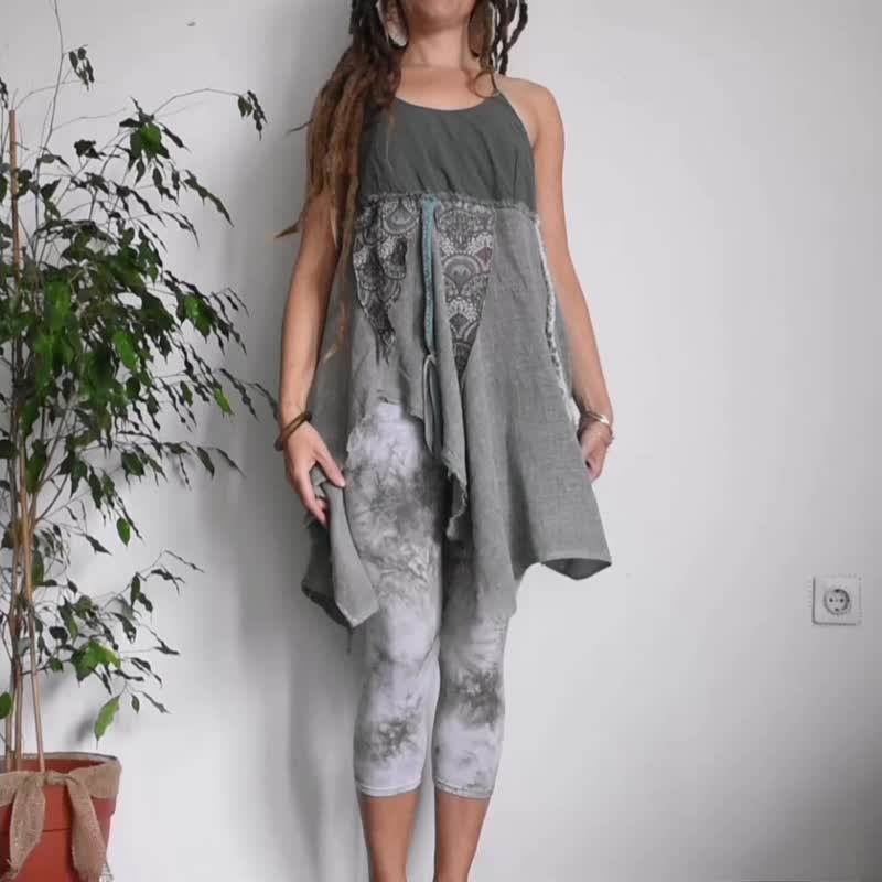 Sage cotton hippie dress, summer dress festival clothing - 洋裝/連身裙 - 棉．麻 咖啡色
