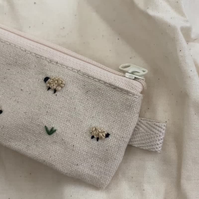 Fast shipping original design l embroidery pencil case sheep