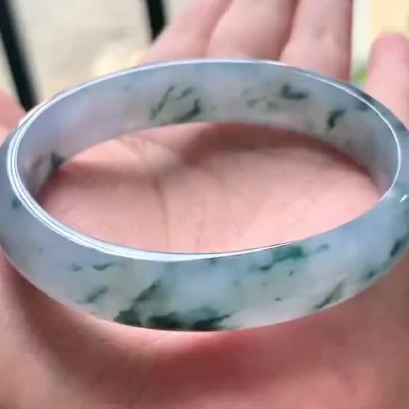 冰種 天然翡翠 緬甸 A玉 玉鐲 • 冰種紫藍飄花翡翠貴妃鐲 - 手鍊/手環 - 玉石 藍色