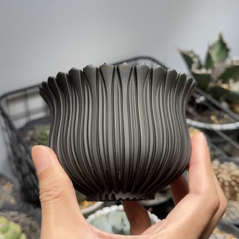 CBP006植木鉢 原創設計/3D列印/多肉塊根植物/盆器盆栽/送禮 - 植物/盆栽/盆景 - 塑膠 黑色