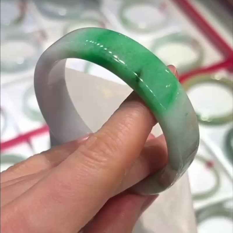 冰種 天然翡翠 緬甸 A玉 玉鐲 • 白底青翡翠方鐲 - 手鍊/手環 - 玉石 白色