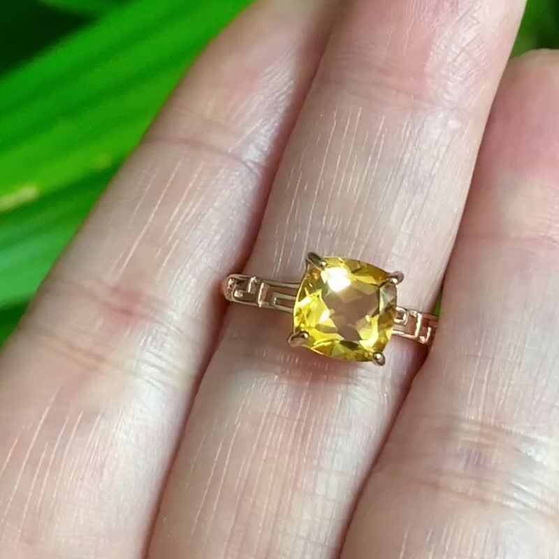Brazilian Citrine Princess Cut Rose Gold 925 Ring - General Rings - Crystal Orange