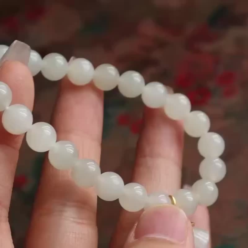 Original natural Hetian jade white jade single-loop bracelet with ancient lotus pods for good luck and many children and blessings, simple - Bracelets - Jade 