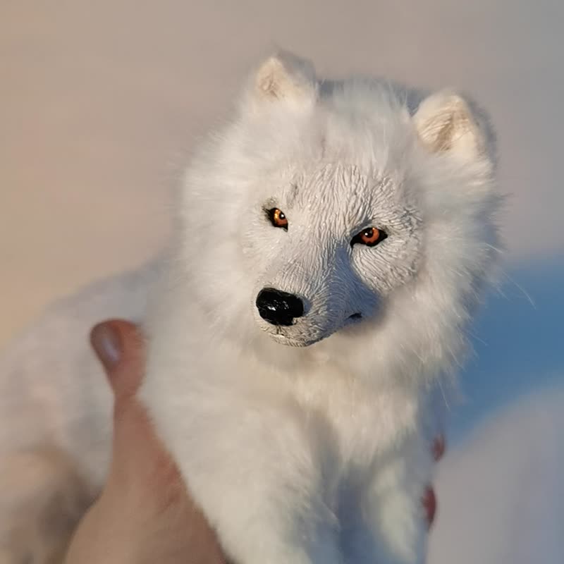 白いオオカミのリアルな動物のぬいぐるみアートドール、ポーズ可能 - 人形・フィギュア - その他の化学繊維 ホワイト