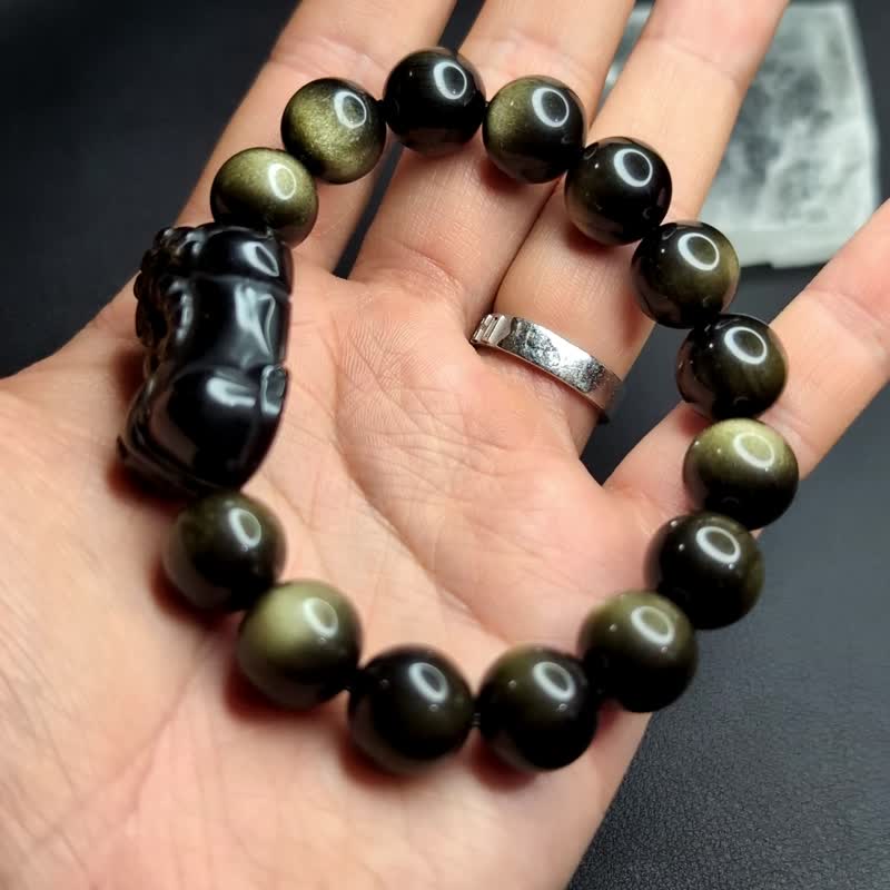 【オーダーメイド】オブシディアン 貔貅（ひきゅう）ブレスレット 天然石 - 金具・アクセサリーパーツ - クリスタル ブラック