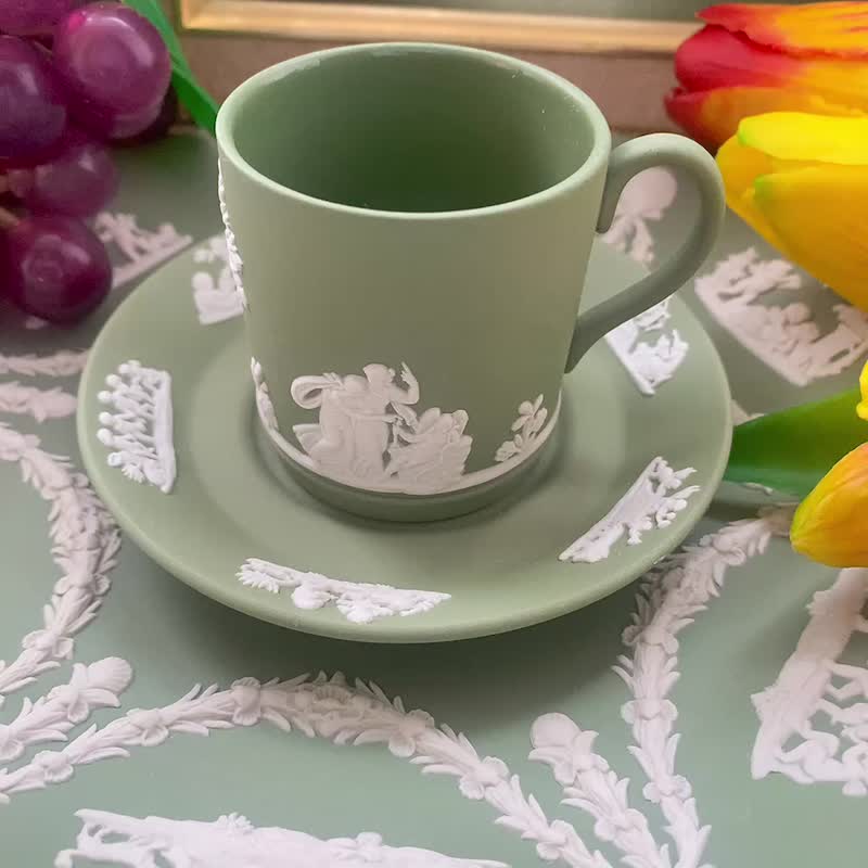 1950年 Wedgwood Jasper 英國製綠色浮雕咖啡杯 古董杯 庫存品 - 茶壺/茶杯/茶具 - 瓷 綠色