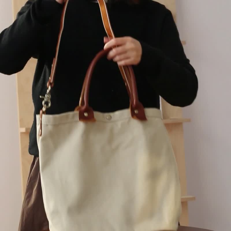sobag Harajuku style literary gray canvas hand-carrying bucket bag female niche simple retro one-shoulder diagonal bag - Messenger Bags & Sling Bags - Cotton & Hemp Gray