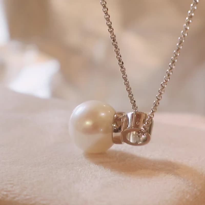 925純銀製真円11.5-12mm 天然淡水パール - 光沢ゴールドペンダントネックレス - ネックレス - 真珠 ホワイト